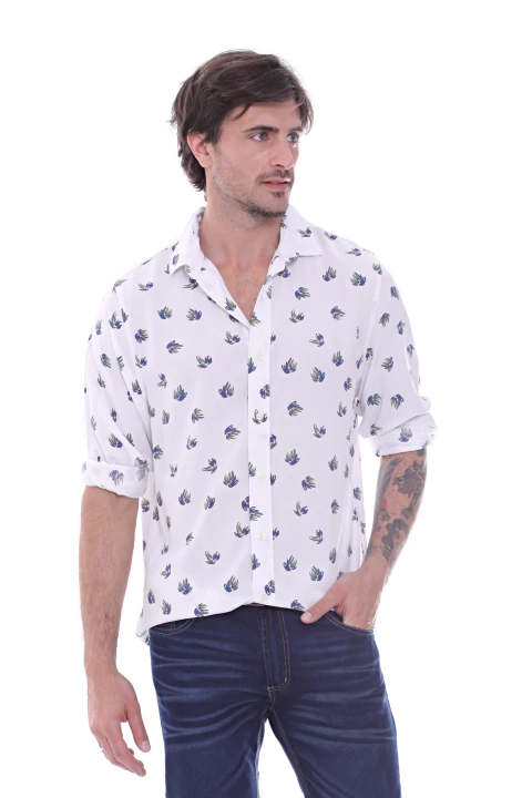 CAMISA MANGA LARGA LEAF BLANCO