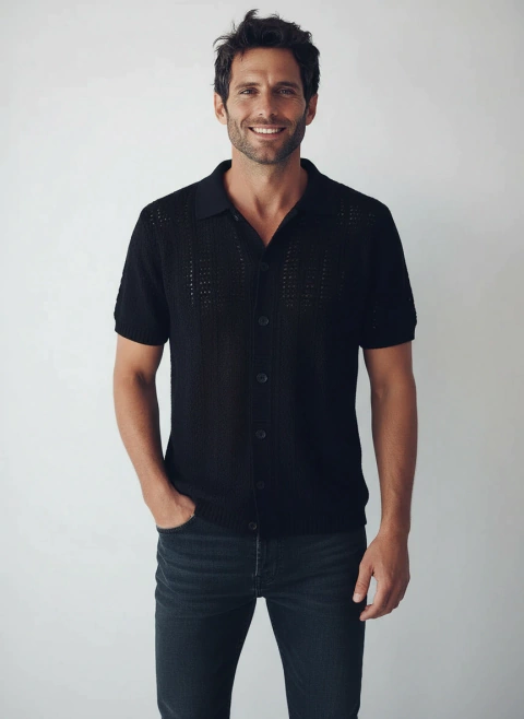 CAMISA TEJIDA PREMIUM KUYEN NEGRA - comprar online