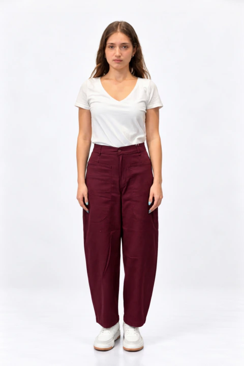 PANTALON BARREL BALON BORDO