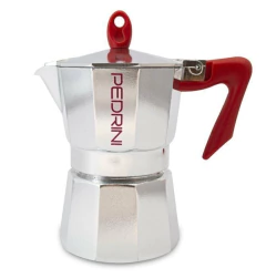 Cafetera Pedrini Italia 3 pocillos acero mango rojo