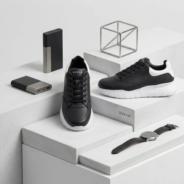 Zapatillas Valencia hombre de Bukan, cuero negra con talón blanco