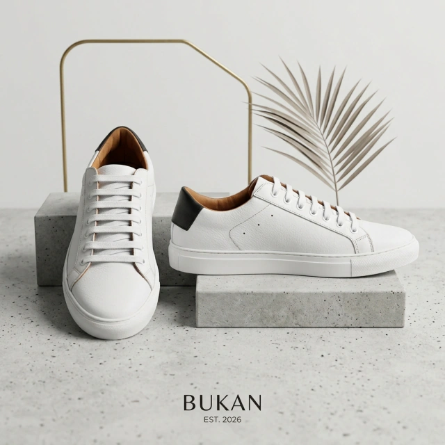 Zapatillas Genova Square de B U K A N - cuero, color blanca talón negro