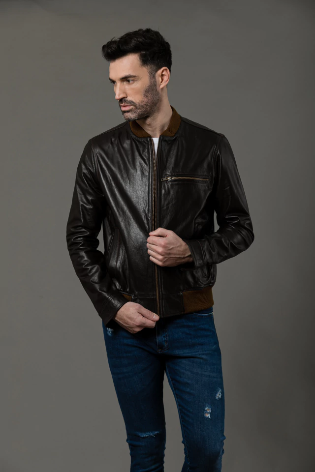 B U K A N campera bomber boken hombre cuero genuino chocolate
