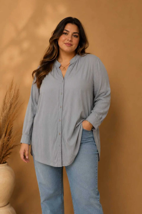 Maxi camisas cuello mao Liso - Jazmin mayorista