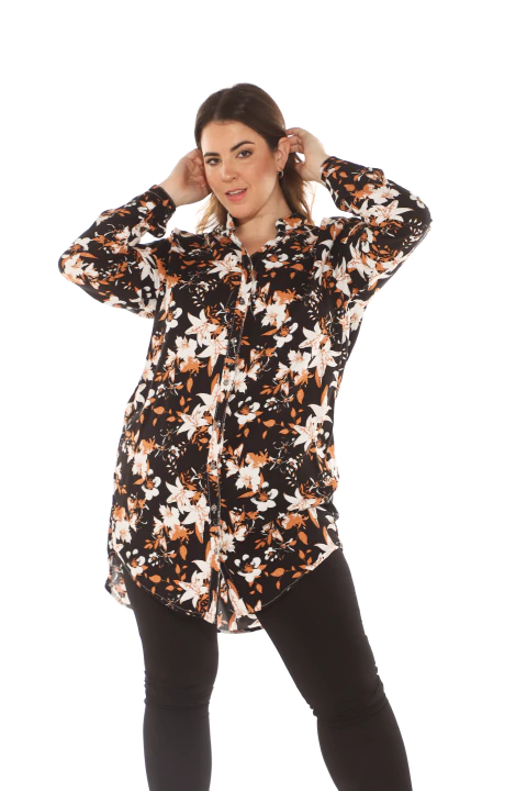 Maxi Camisa con cuello Mao - comprar online