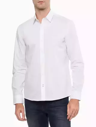 Camisa Calvin Klein Jeans Manga Longa Regular Lisa Basica Logo Peito Branca - CKJM900C-0900