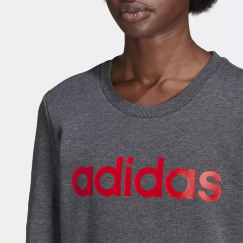 Blusa de Moletom Feminina Adidas Essentials Logo Cinza + Vermelho HD1687 - Kevin Sports