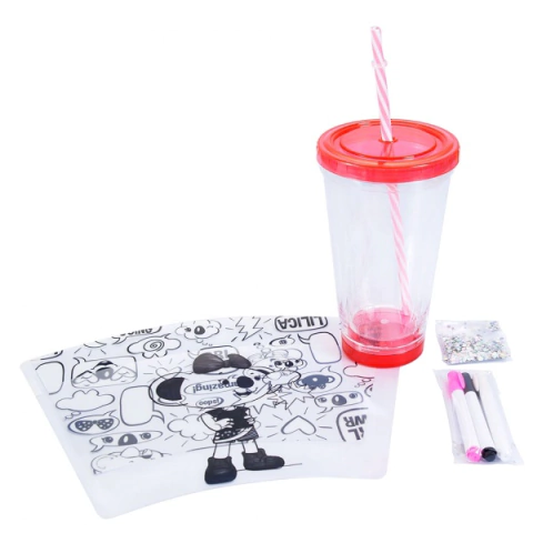 Kit De Copo Com Canudo & Cards Para Colorir Lilica® Fun Balloons. - Incolor & Rosa 29212