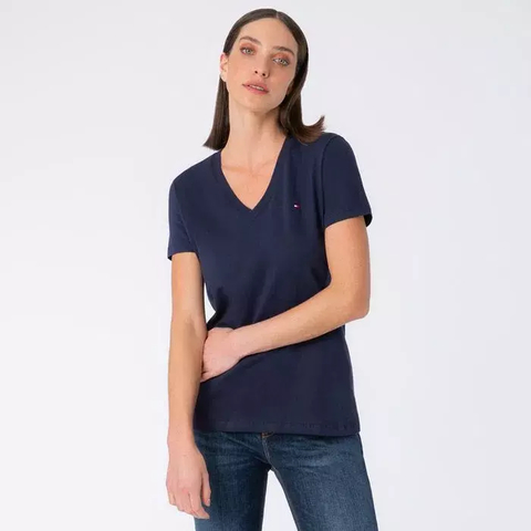 Camiseta Tommy Hilfiger Clássica Manga Curta Gola V - ABWW0WW24969-TH403