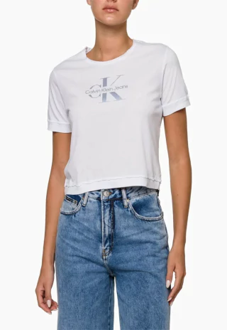 Camiseta Calvin Klein Feminina Branca Logo Aplic - CF3PC01BC816-0900