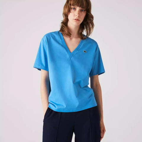 Camiseta Lacoste Feminina em Algodão premium com decote em V TF5458-21 - comprar online