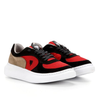Tênis 59.15.0009 Couro Cavalera Steven Masculino - Preto/Vermelho/Café