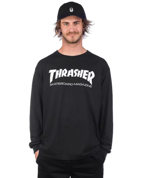 Camiseta Thrasher Magazine Manga Longa Skate Mag Preta