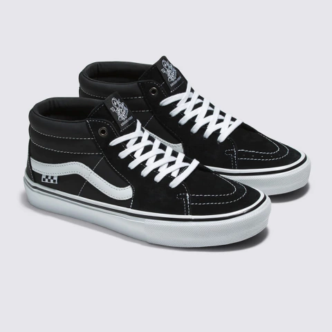 Tênis Vans SK8-MID Skate Grosso Black White Emo Leather
