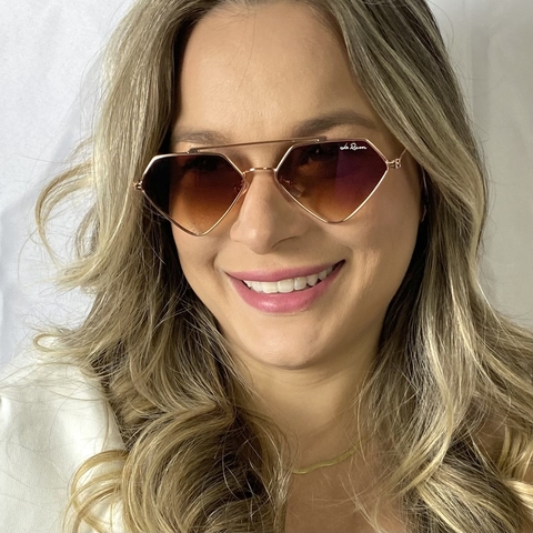 ÓCULOS DE SOL RUBI MARROM COM DOURADO FEMININO JO RAM GEOMETRICO