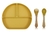 Plato con divisiones + cuchara + tenedor - Mostaza