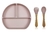 Plato con divisiones + cuchara + tenedor - Rosa