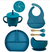 Combo Liso Plato Triple + Tapa + Vaso doble + Babero Liso + Bowl + Cubiertos - Azul