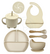 Combo Liso Plato Triple + Tapa + Vaso doble + Babero Liso + Bowl + Cubiertos - Crema