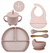 Combo Liso Plato Triple + Tapa + Vaso doble + Babero Liso + Bowl + Cubiertos - Rosa