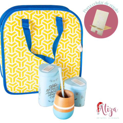 Bolso Matero Cartera - 2 Latas Yerba y Azucar - Mate c/bombilla - PORTACELUAR DE REGALO