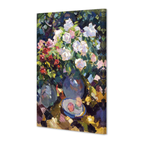 Rosas en jarron azul