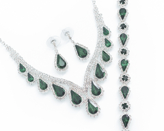 Conjunto Strass Gotas Verde