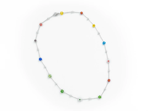 Collar Perlas y Flores Multicolor