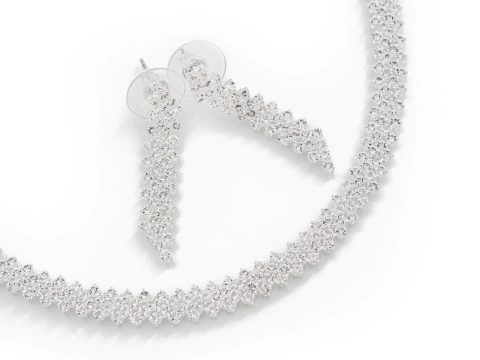 Conjunto Strass Plateado Zig Zag