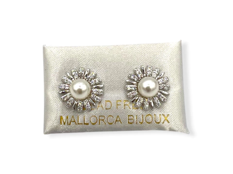 Aros Flor Perla n°6 y Circon intercalado - comprar online