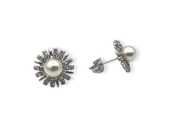 Aros Flor Perla n°6 y Circon intercalado - Mallorca Joyas - Joyería en Córdoba 