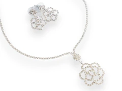 Conjunto Strass Flor Silver