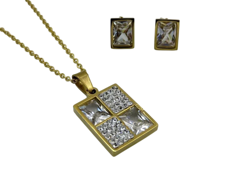 Conjunto Rectángulo Circón y Strass - comprar online