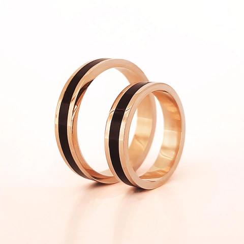 Set alianzas de boda 4mm - oro rosa 18kt y madera de ébano - SETSER - comprar online