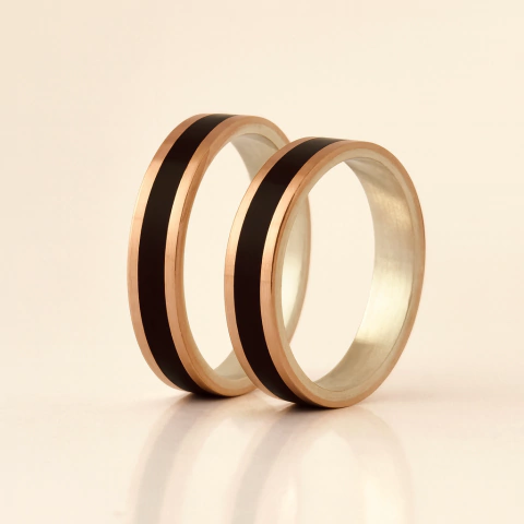 Set alianzas de boda - oro rosa 18kt - plata y madera de ébano - SETPLAYA - comprar online