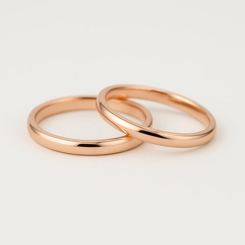 Set alianzas de boda oro rosa 18 kt- media caña - SETPETALOS - comprar online