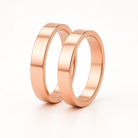 Set alianzas de boda oro rosa 18 kt- 4mm ancho - 2mm espesor- SETATOMO-4mm - comprar online