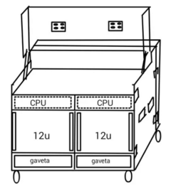 Case Rack Para 2 Monitores + Cpu + 24u + 2 Gavetas Com Rodas MLZ