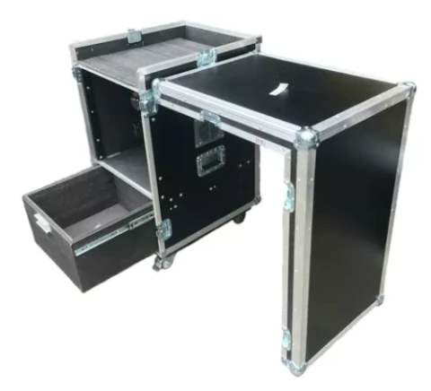 Case Rack 8u + Mesa + Gaveta Tampa Que Vira Bancada Preto MLZ