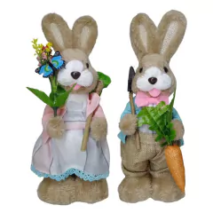Casal Coelhos Enfeite Decoração Páscoa Pelúcia 31 cm
