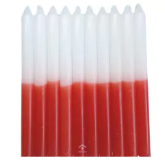 Vela Palito Bicolor - Branca/Vermelha - Pacote com 10 unidades.