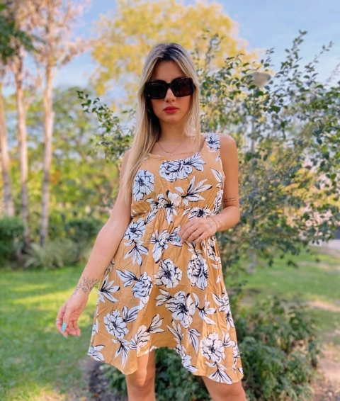 Vestido Simil Lino Nudo Espalda ROYSEN FLOREADO