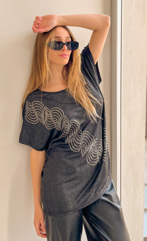 Remeron Lurex Jaspeado Con Stras Diagonal vt23517