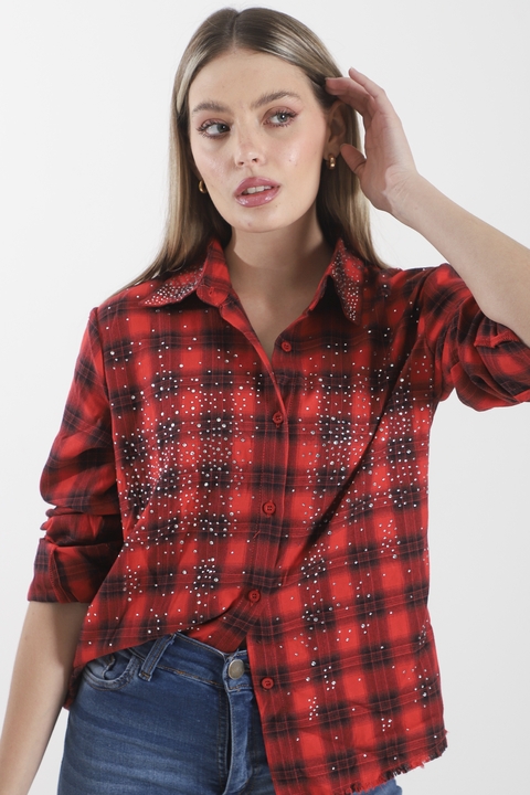 Camisa Cuadros Con Stras VTK70081