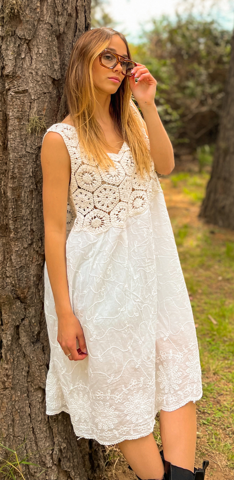 Vestido Crochet Y Bordado VTCH5072 - comprar online