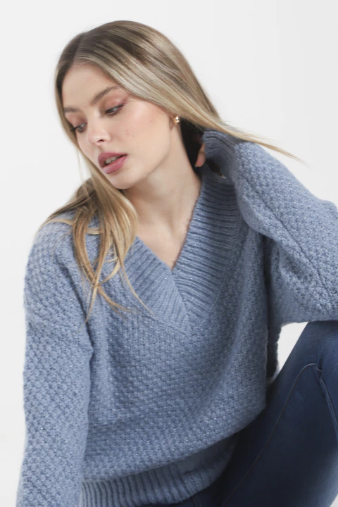 Sweater Tramado Con Lurex Escote V PLOTKA