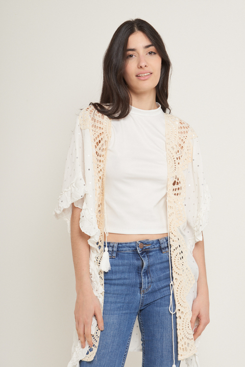 Kimono Bordado Lentejuelas Con Guipiur VTK2055 - comprar online