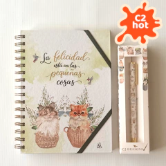 Combo Chico: Cuaderno La Felicidad + Roller Pen kitten + Market Bag de regalo!