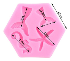 Molde Silicona 2 Colas De Sirena Caballito Estrella De Mar - comprar online