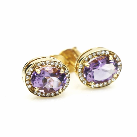 Aros Oro Amarillo 18 Kts con Amatista y Diamantes ARDA036